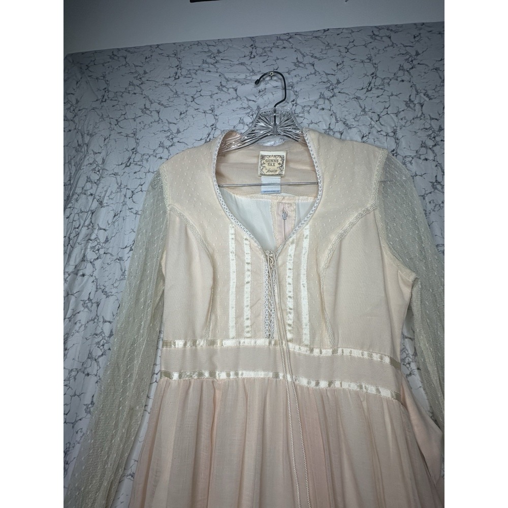 Vintage 1970s Gunne Sax Pink Sheer Sleeves w/ Belt Maxi Dress | Tagged Sz: 9 - Picture 5 of 9